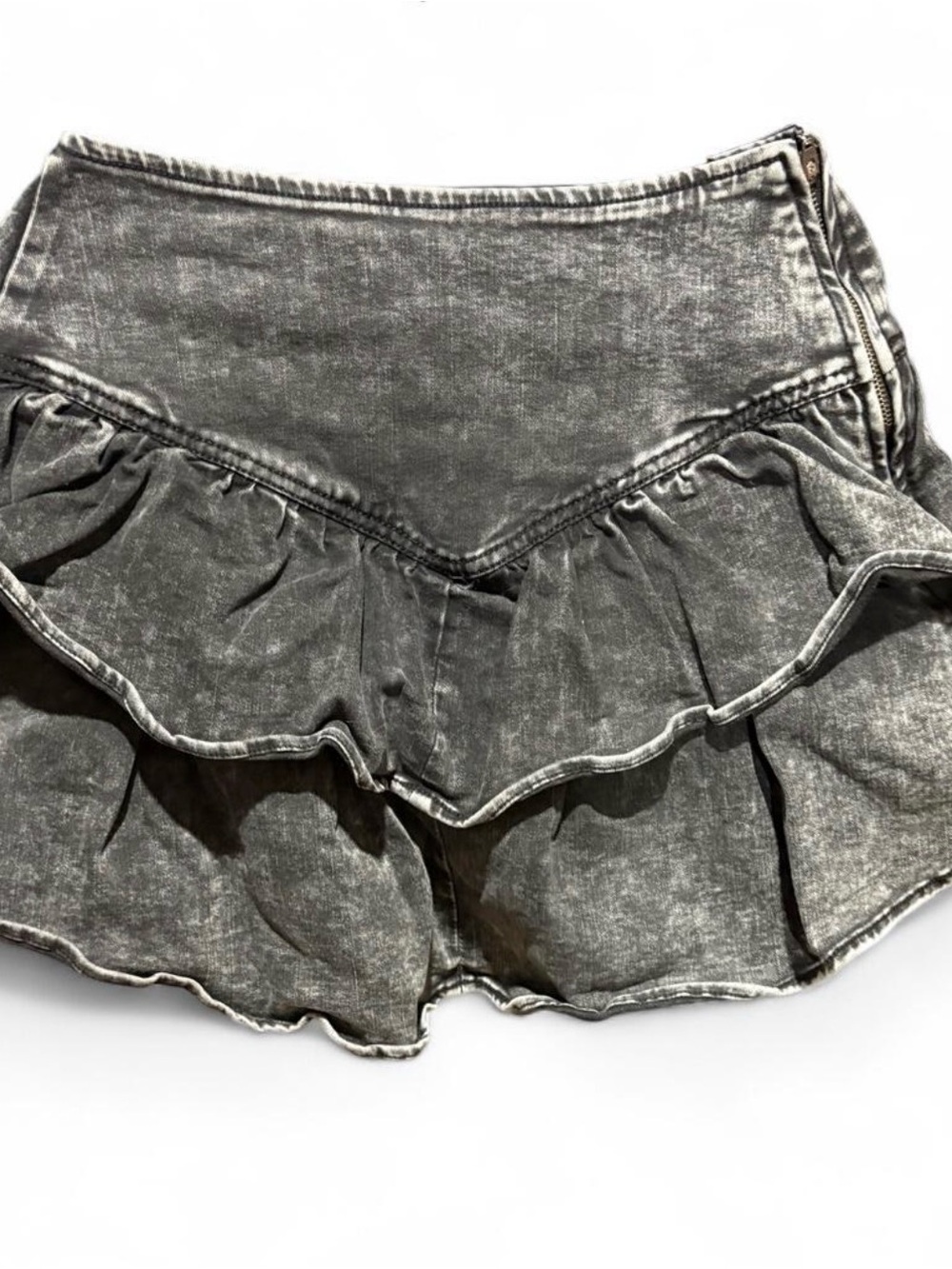 Ruffled Washed Black Denim Skort
